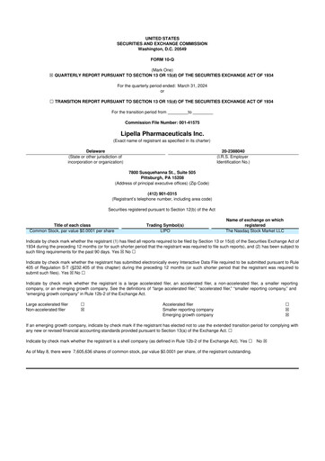 Thumbnail Lipella Pharmaceuticals 10-Q Quarterly Report FY2024 