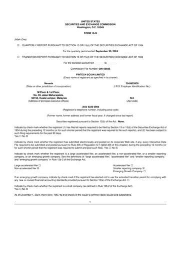 Thumbnail Fintech Scion (FintechCashier) 10-Q Quarterly Report FY2024 