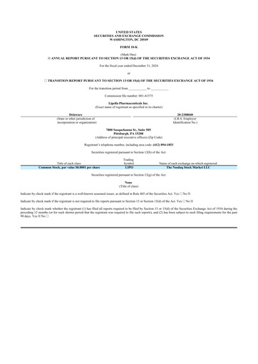 Thumbnail Lipella Pharmaceuticals 10-K Annual Report 2024