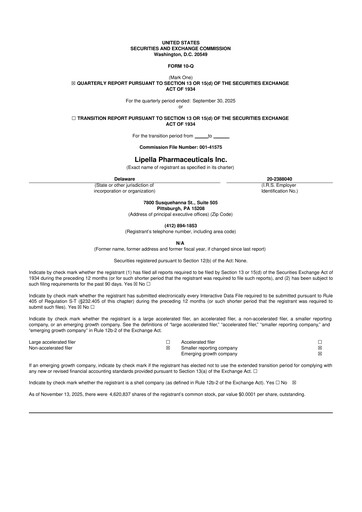 Thumbnail Lipella Pharmaceuticals 10-Q Quarterly Report FY2025 