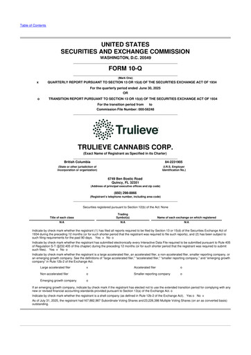 Thumbnail Trulieve Cannabis 10-Q Quarterly Report FY2025 