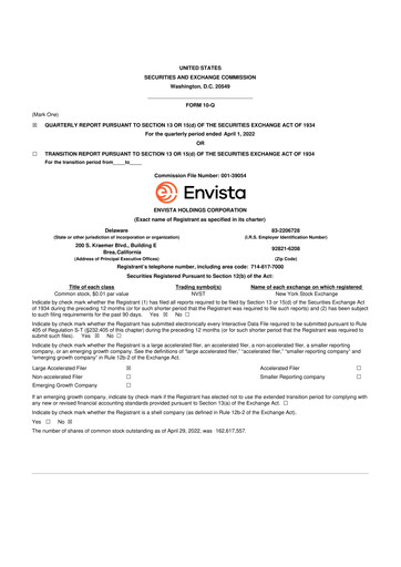 Thumbnail Envista

 10-Q Quarterly Report FY2022 