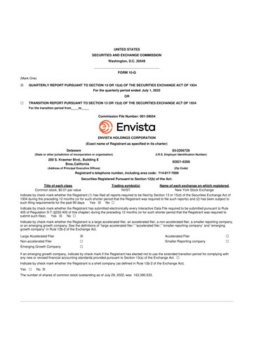 Thumbnail Envista

 10-Q Quarterly Report FY2022 