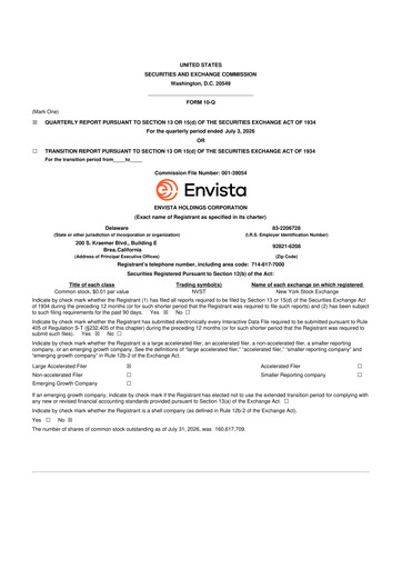 Miniature Envista

 10-Q Rapport trimestriel 2026 