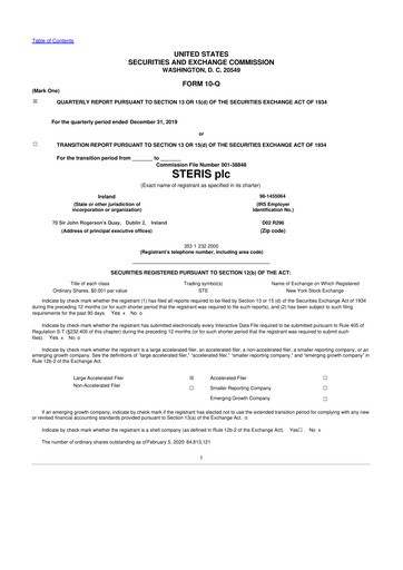 Miniature Steris 10-Q Rapport trimestriel 2020 