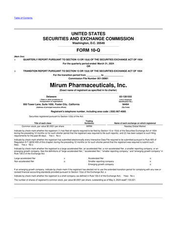 Miniature Mirum Pharmaceuticals 10-Q Rapport trimestriel 2024 