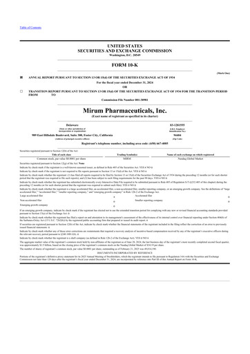 Thumbnail Mirum Pharmaceuticals 10-K Annual Report 2024