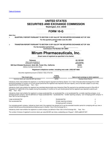 Miniature Mirum Pharmaceuticals 10-Q Rapport trimestriel 2025 