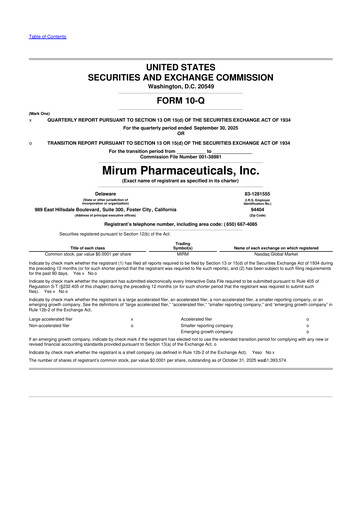 Miniature Mirum Pharmaceuticals 10-Q Rapport trimestriel 2025 