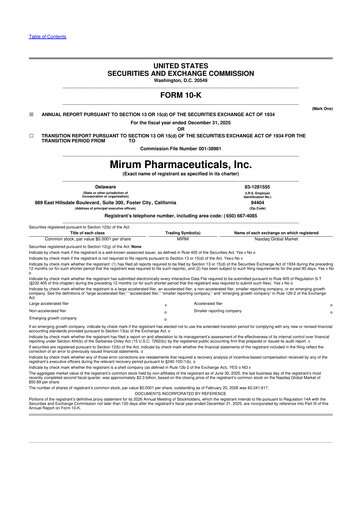 Miniature Mirum Pharmaceuticals 10-K Rapport annuel 2025