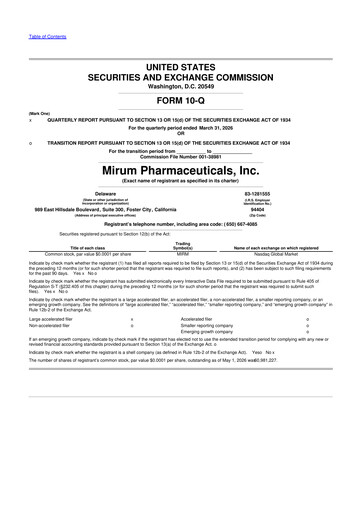Thumbnail Mirum Pharmaceuticals 10-Q Quarterly Report FY 