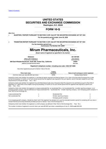 Thumbnail Mirum Pharmaceuticals 10-Q Quarterly Report FY2026 