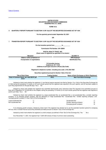 Miniature Postal Realty Trust 10-Q Rapport trimestriel 2021 