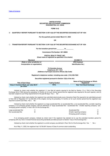 Miniature Postal Realty Trust 10-Q Rapport trimestriel 2022 