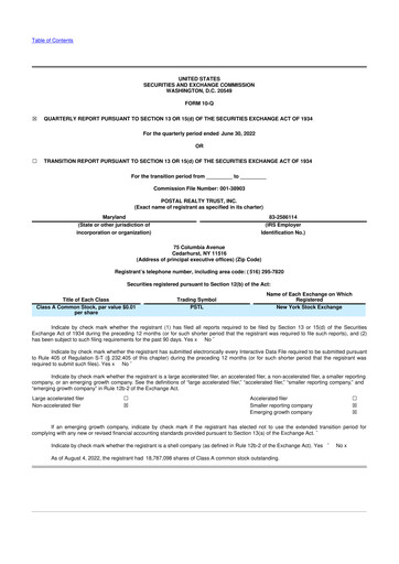 Miniature Postal Realty Trust 10-Q Rapport trimestriel 2022 