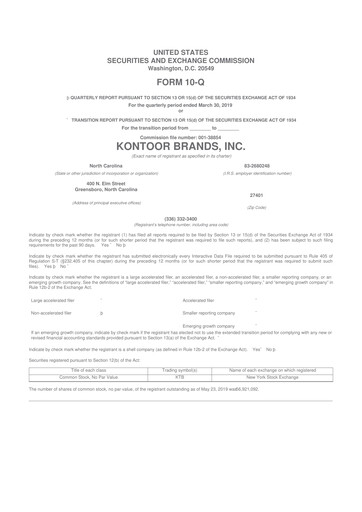 Thumbnail Kontoor Brands
 10-Q Quarterly Report FY2019 