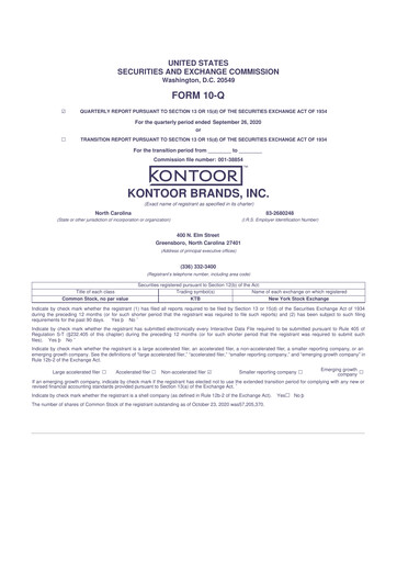 Thumbnail Kontoor Brands
 10-Q Quarterly Report FY2020 