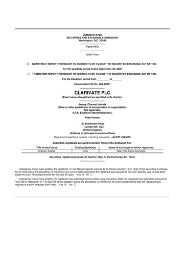 Thumbnail Clarivate 10-Q Quarterly Report FY2020 