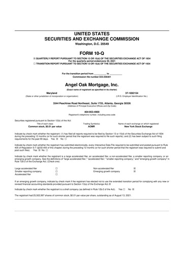 Thumbnail Angel Oak Mortgage REIT 10-Q Quarterly Report FY2021 