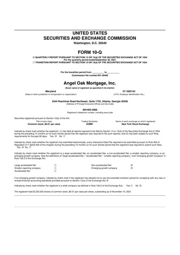 Thumbnail Angel Oak Mortgage REIT 10-Q Quarterly Report FY2021 