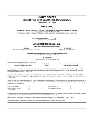 Thumbnail Angel Oak Mortgage REIT 10-Q Quarterly Report FY2022 