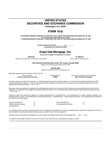 Thumbnail Angel Oak Mortgage REIT 10-Q Quarterly Report FY2022 