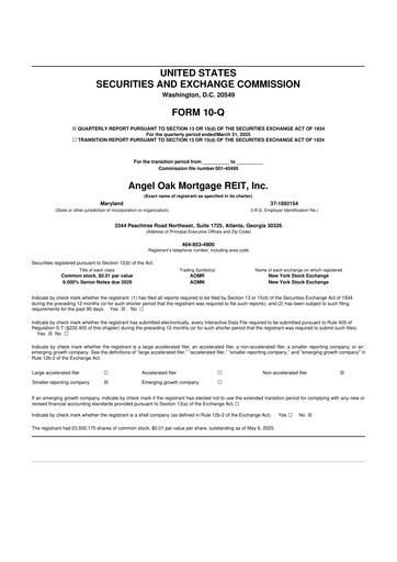 Thumbnail Angel Oak Mortgage REIT 10-Q Quarterly Report FY2025 