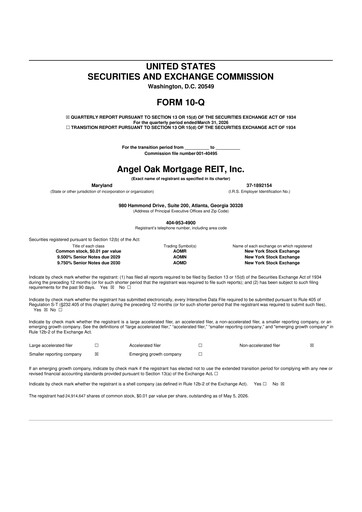 Thumbnail Angel Oak Mortgage REIT 10-Q Quarterly Report FY 