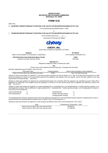 Thumbnail Chewy 10-Q Quarterly Report FY2020 