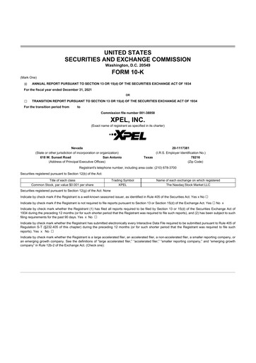 Miniature XPEL 10-K Rapport annuel 2021