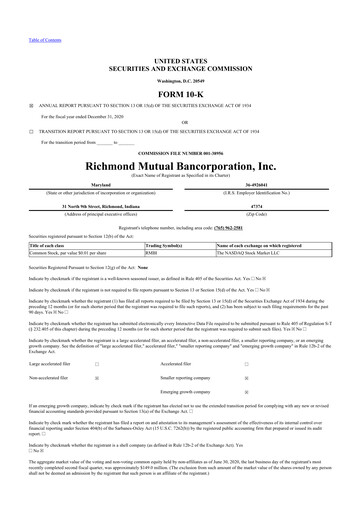Thumbnail Richmond Mutual Bancorporation 10-K Annual Report 2020