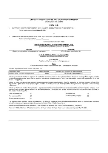 Thumbnail Richmond Mutual Bancorporation 10-Q Quarterly Report FY2024 