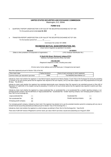 Thumbnail Richmond Mutual Bancorporation 10-Q Quarterly Report FY2024 