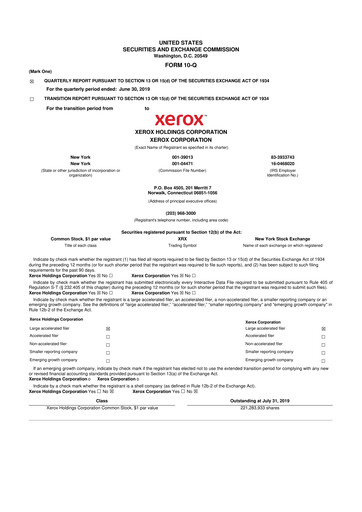 Thumbnail Xerox 10-Q Quarterly Report FY2019 