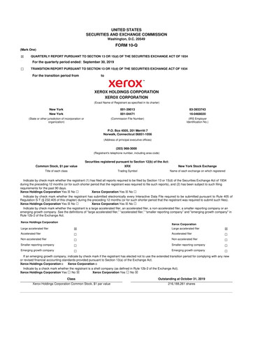 Thumbnail Xerox 10-Q Quarterly Report FY2019 