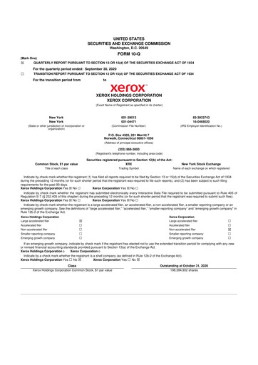 Thumbnail Xerox 10-Q Quarterly Report FY2020 