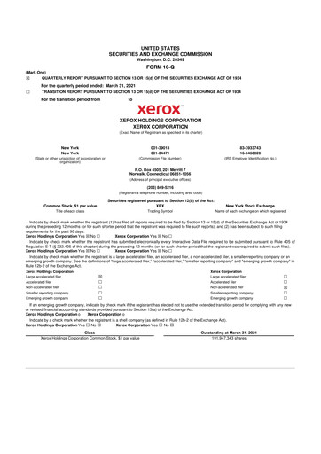 Thumbnail Xerox 10-Q Quarterly Report FY2021 
