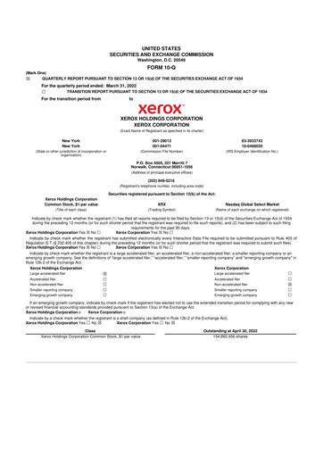 Thumbnail Xerox 10-Q Quarterly Report FY2022 