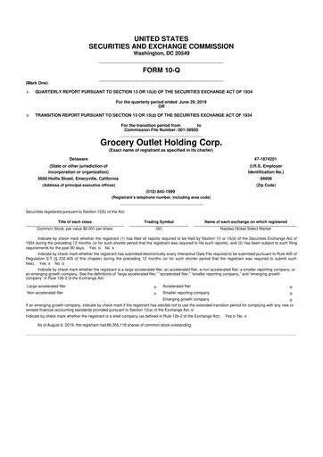 Thumbnail Grocery Outlet
 10-Q Quarterly Report FY2019 