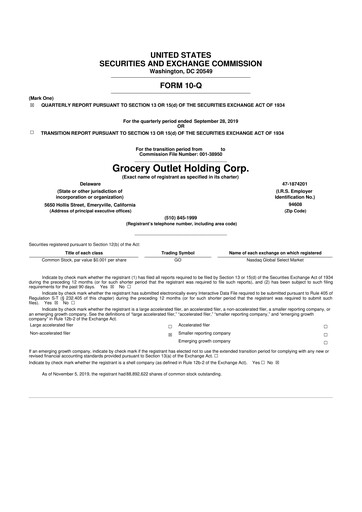 Thumbnail Grocery Outlet
 10-Q Quarterly Report FY2019 