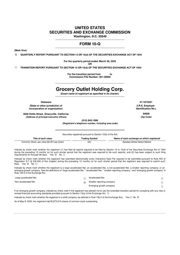 Thumbnail Grocery Outlet
 10-Q Quarterly Report FY2020 