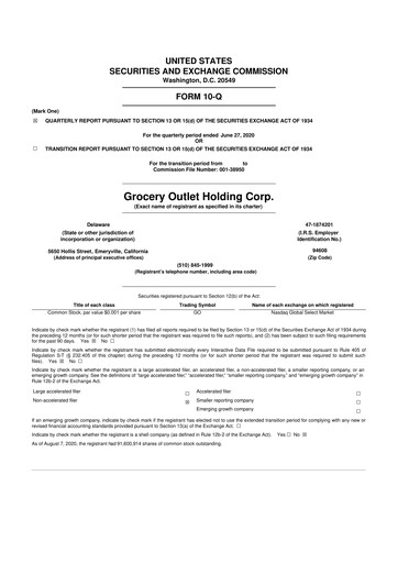Thumbnail Grocery Outlet
 10-Q Quarterly Report FY2020 