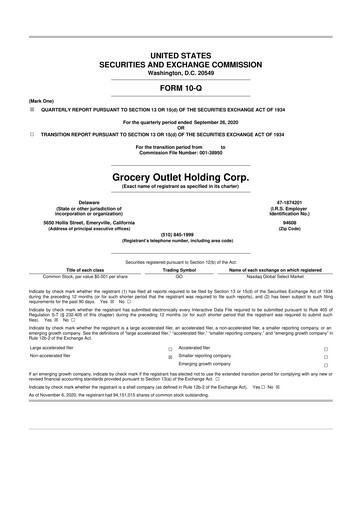 Thumbnail Grocery Outlet
 10-Q Quarterly Report FY2020 