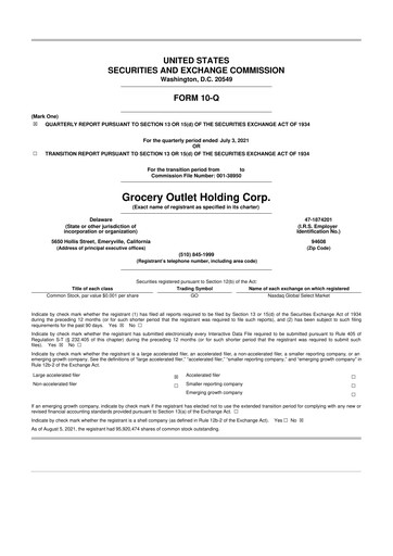 Thumbnail Grocery Outlet
 10-Q Quarterly Report FY2021 