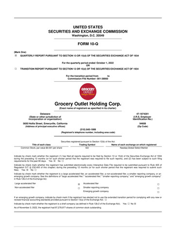 Thumbnail Grocery Outlet
 10-Q Quarterly Report FY2022 