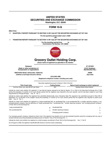 Thumbnail Grocery Outlet
 10-Q Quarterly Report FY2026 