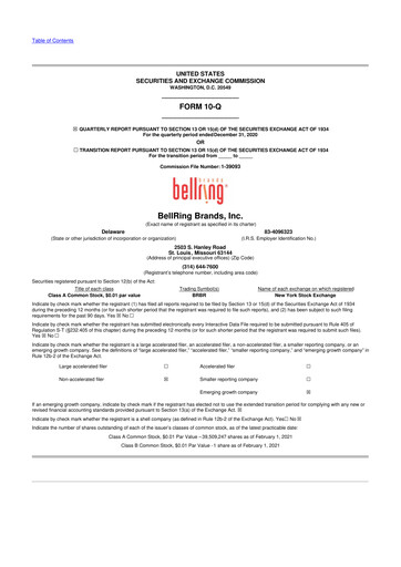 Thumbnail BellRing Brands 10-Q Quarterly Report FY2021 