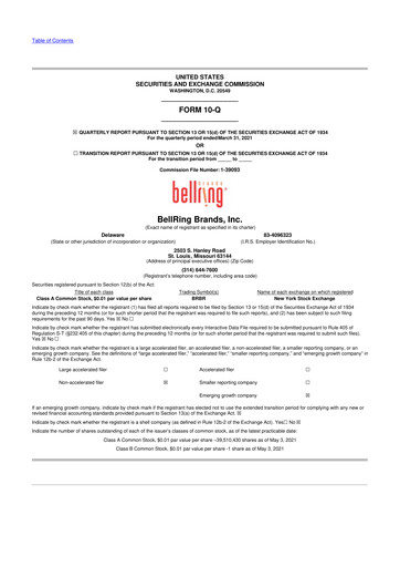 Thumbnail BellRing Brands 10-Q Quarterly Report FY2021 