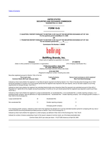 Thumbnail BellRing Brands 10-Q Quarterly Report FY 