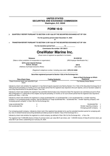 Thumbnail OneWater Marine 10-Q Quarterly Report FY2024 